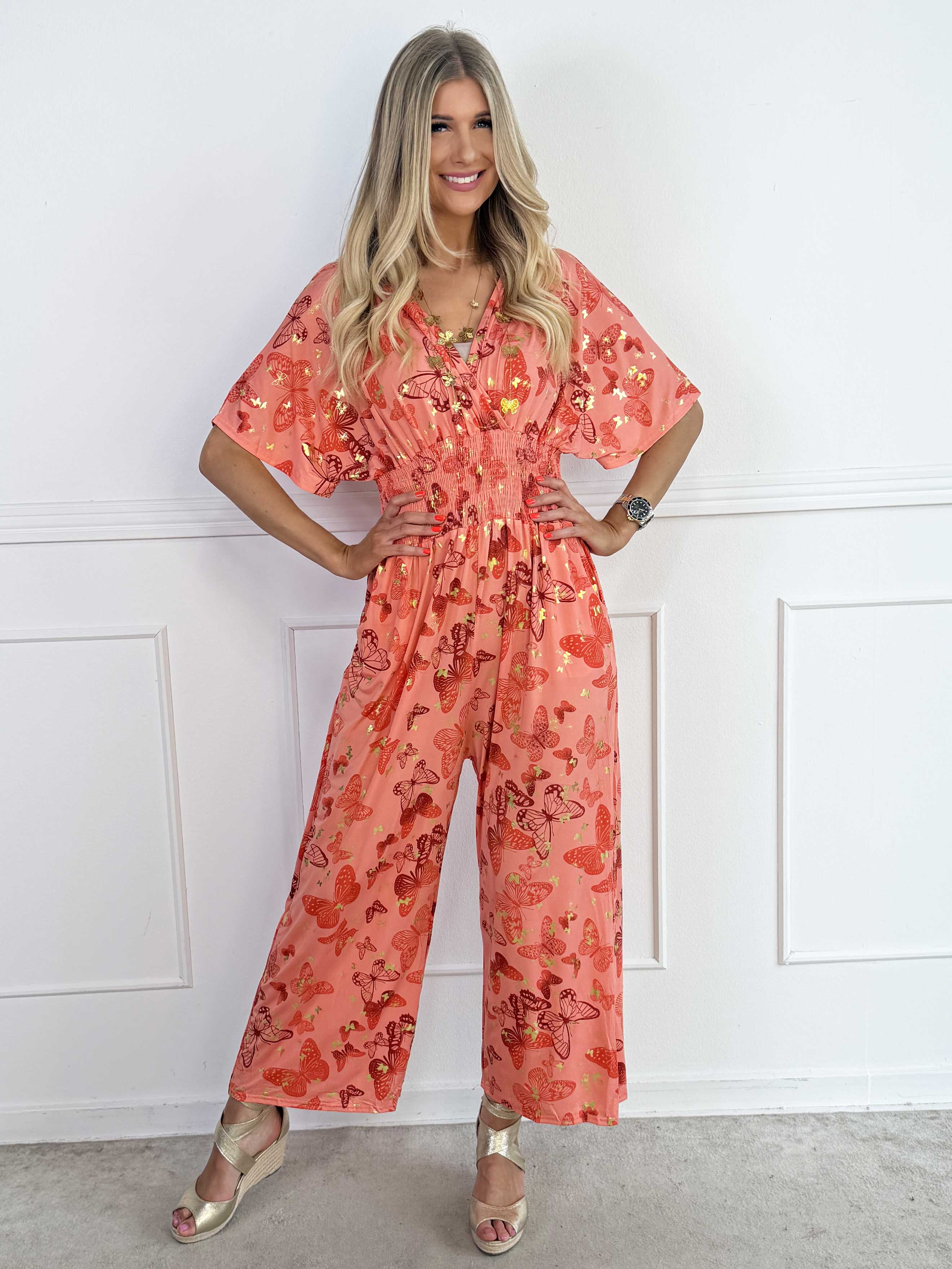 Pams Butterfly Jumpsuit - Elastisk buksedragt i sommerfugleprint